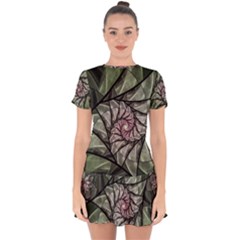 Fractal Flowers Floral Fractal Art Drop Hem Mini Chiffon Dress by Celenk