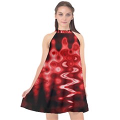 Red And Black Wave Pattern Halter Neckline Chiffon Dress  by Celenk