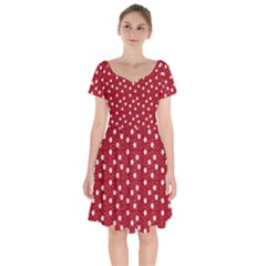 Floral Dots Red Short Sleeve Bardot Dress by snowwhitegirl