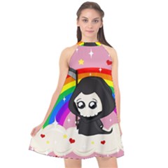 Cute Grim Reaper Halter Neckline Chiffon Dress  by Valentinaart