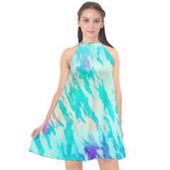 Blue Background Art Abstract Watercolor Halter Neckline Chiffon Dress  by Nexatart