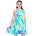 Blue Background Art Abstract Watercolor Halter Neckline Chiffon Dress  View1