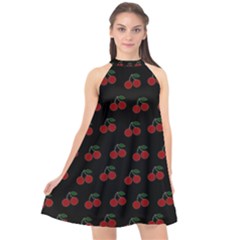 Cherries Black Halter Neckline Chiffon Dress  by snowwhitegirl