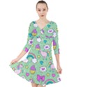 Cute Unicorn Pattern Quarter Sleeve Front Wrap Dress View1