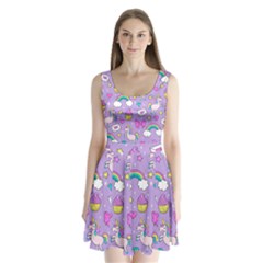 Cute Unicorn Pattern Split Back Mini Dress  by Valentinaart