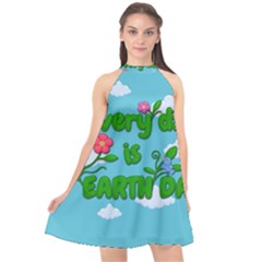 Earth Day Halter Neckline Chiffon Dress  by Valentinaart