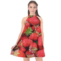 Strawberries 1 Halter Neckline Chiffon Dress  by trendistuff