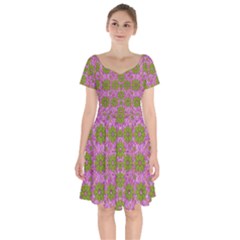 Paradise Flowers In Bohemic Floral Style Short Sleeve Bardot Dress by pepitasart