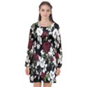 Red Roses print Long Sleeve Chiffon Shift Dress  View1