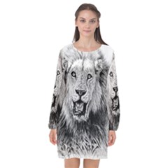 Lion Wildlife Art And Illustration Pencil Long Sleeve Chiffon Shift Dress  by Nexatart