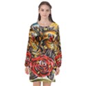 Flower Art Traditional Long Sleeve Chiffon Shift Dress  View1