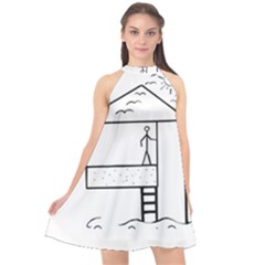 Drawing Halter Neckline Chiffon Dress  by ValentinaDesign