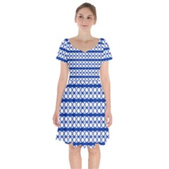 Circles Lines Blue White Pattern  Short Sleeve Bardot Dress by BrightVibesDesign