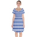 Circles Lines Blue White Pattern  Short Sleeve Bardot Dress View1