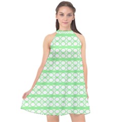 Circles Lines Green White Pattern Halter Neckline Chiffon Dress  by BrightVibesDesign