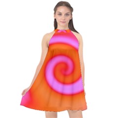 Swirl Orange Pink Abstract Halter Neckline Chiffon Dress  by BrightVibesDesign