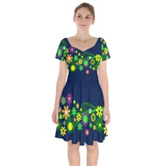 Flower Power Flowers Ornament Short Sleeve Bardot Dress by Sapixe