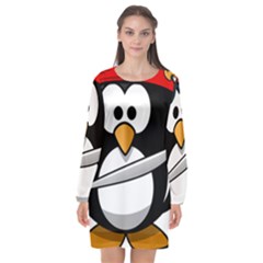 Penguin Pirate Tux Animal Bandana Long Sleeve Chiffon Shift Dress  by Sapixe