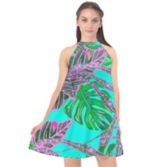 Painting Oil Leaves Nature Reason Halter Neckline Chiffon Dress  by Nexatart