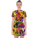 Viola Tricolor Flowers Drop Hem Mini Chiffon Dress View1