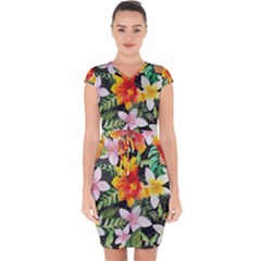 Tropical Flowers Butterflies 1 Capsleeve Drawstring Dress  by EDDArt