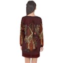 Awesome T Rex Skeleton, Vintage Background Long Sleeve Chiffon Shift Dress  View2