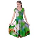 Sakura Flowers On Green Cap Sleeve Wrap Front Dress View1