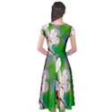 Sakura Flowers On Green Cap Sleeve Wrap Front Dress View2