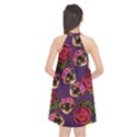 Lazy Cat Floral Pattern Purple Halter Neckline Chiffon Dress  View2