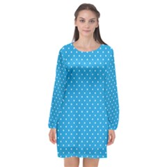 Mini White Polkadots On Oktoberfest Bavarian Blue Long Sleeve Chiffon Shift Dress  by PodArtist