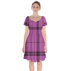 Violet Plaid Short Sleeve Bardot Dress by snowwhitegirl