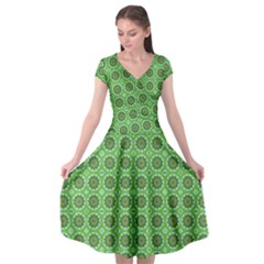 Floral Circles Green Cap Sleeve Wrap Front Dress by BrightVibesDesign