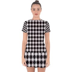 Square Diagonal Pattern Seamless Drop Hem Mini Chiffon Dress by Nexatart