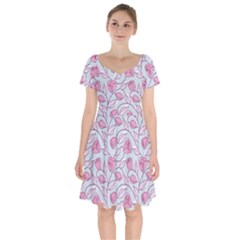 Pink Roses Pattern Short Sleeve Bardot Dress by JadehawksAnD