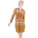 Golden sunrise pattern flowers By FlipStylez Designs Button Long Sleeve Dress View1