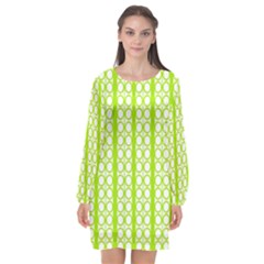 Circle Stripes Lime Green Modern Pattern Design Long Sleeve Chiffon Shift Dress  by BrightVibesDesign