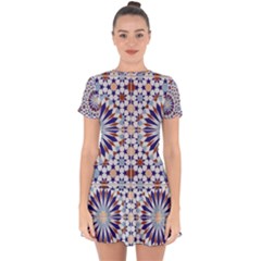 Morocco Essaouira Tile Pattern Drop Hem Mini Chiffon Dress by Nexatart