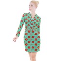 Flowers Pattern Ornament Template Button Long Sleeve Dress View1