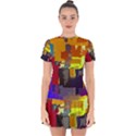 Abstract Vibrant Colour Drop Hem Mini Chiffon Dress View1