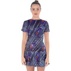 Peacock Feathers Color Plumage Blue Drop Hem Mini Chiffon Dress by Sapixe