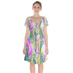 Abstract Oriental Lilies In My Rubio Garden Short Sleeve Bardot Dress by myrubiogarden