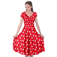 Christmas Pattern White Stars Red Cap Sleeve Wrap Front Dress by Mariart