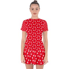 Christmas Pattern White Stars Red Drop Hem Mini Chiffon Dress by Mariart