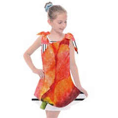 Red Tulip And Black Stripes Kids  Tie Up Tunic Dress by picsaspassion