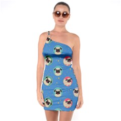 Pugs In Circles With Stars One Soulder Bodycon Dress by PugnaciousGifts