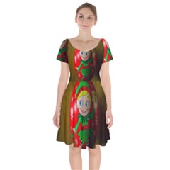 Christmas Wreath Ball Decoration Short Sleeve Bardot Dress by Wegoenart