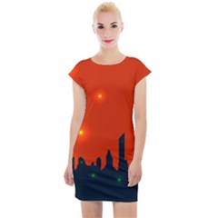 City Light Night Lights Evening Cap Sleeve Bodycon Dress by Wegoenart