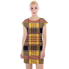 Plaid Tartan Scottish Yellow Red Cap Sleeve Bodycon Dress by Wegoenart