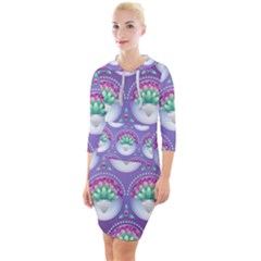 Background Floral Pattern Purple Quarter Sleeve Hood Bodycon Dress by Wegoenart