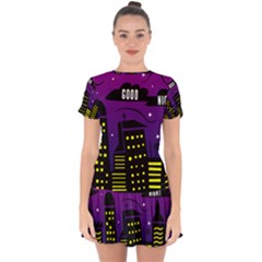 City Architecture Night Skyscraper Drop Hem Mini Chiffon Dress by Wegoenart